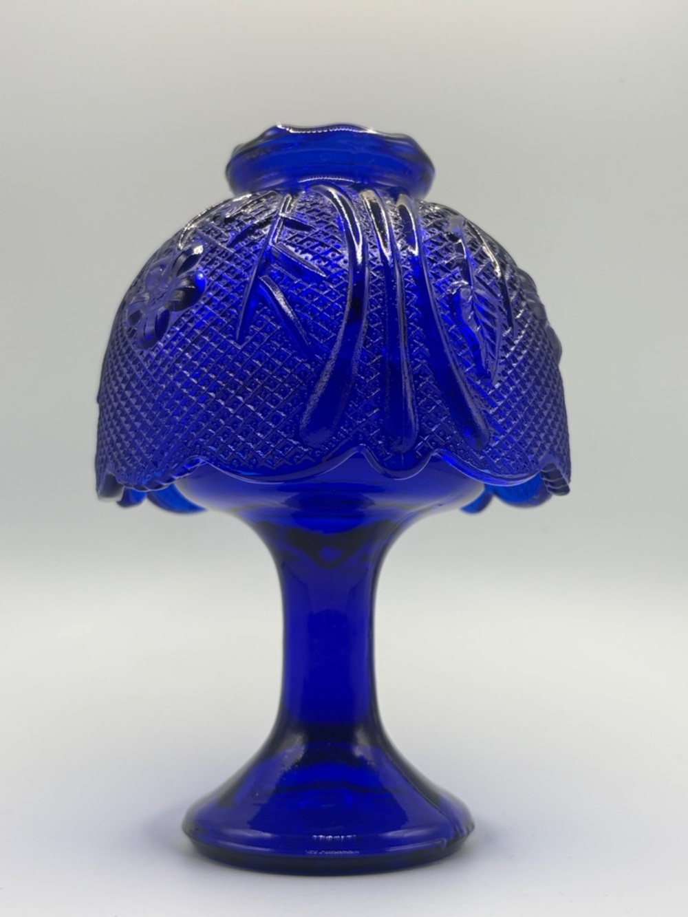 Vintage Cobalt Floral Glass Pedestal Fairy Light Fairy Lamp Candle Holder Decor - Picture 15 of 17